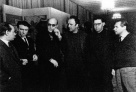 Виктор Курочкин, Виктор Конецкий, Юрий  Казаков, Георгий Семенов, Юрий Трифонов на съезде писателей. 1966 год